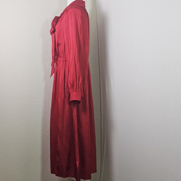 J.Crew Red Long Sleeve Tie Neck Midi Dress | Size L | Elegant Satin Look - Picture 5 of 15
